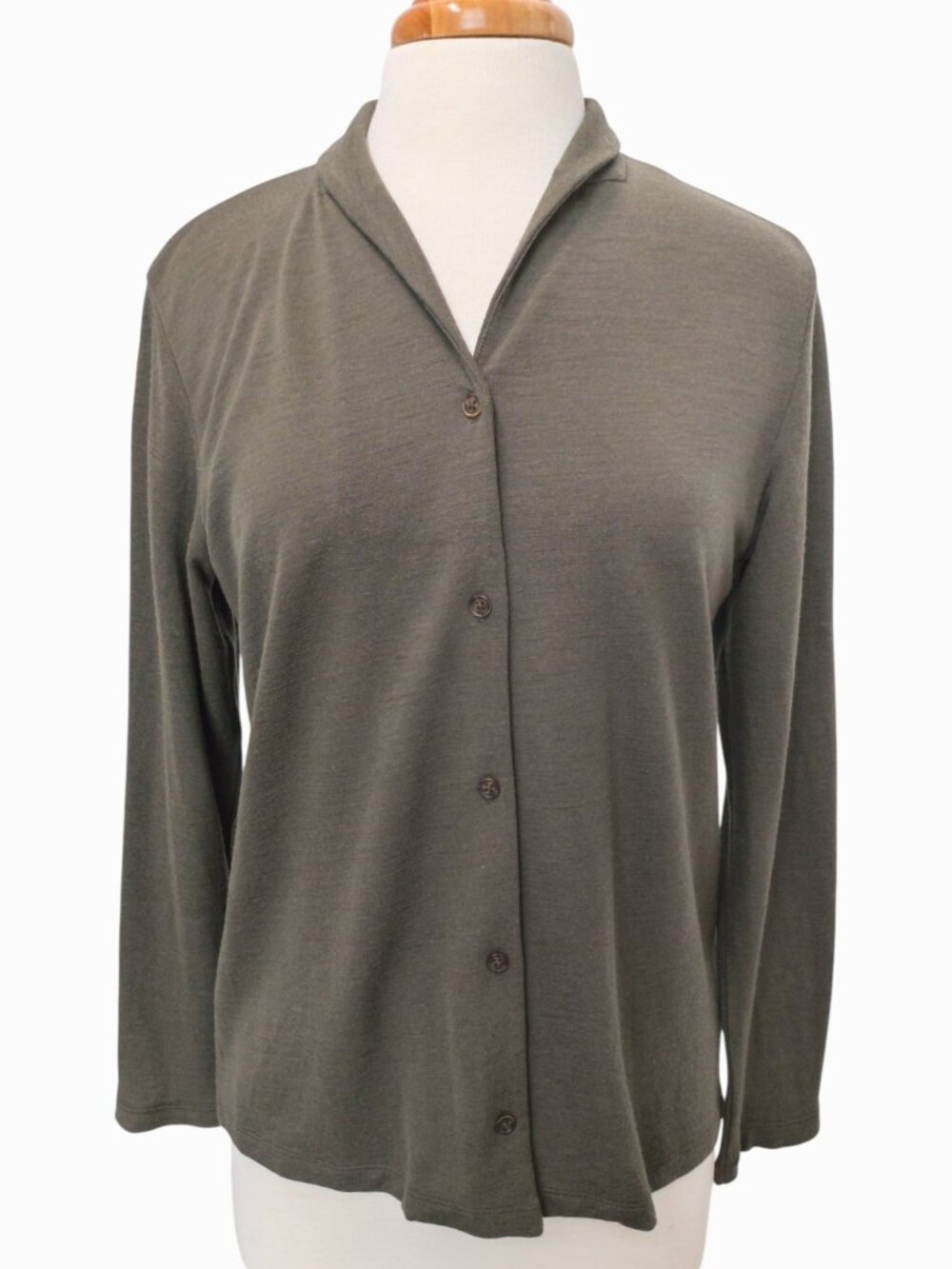 Icebreaker Merino Wool Pique Long Sleeve Shirt Sz M Olive Night
